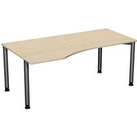 geramöbel Flex höhenverstellbarer Schreibtisch ahorn, anthrazit Trapezform, 4-Fuß-Gestell grau 180,0 x 80,0/100,0 cm von geramöbel