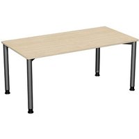 geramöbel Flex höhenverstellbarer Schreibtisch ahorn, anthrazit rechteckig, 4-Fuß-Gestell grau 160,0 x 80,0 cm von geramöbel