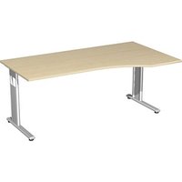 geramöbel Flex höhenverstellbarer Schreibtisch ahorn Trapezform, C-Fuß-Gestell silber 180,0 x 80,0/100,0 cm von geramöbel