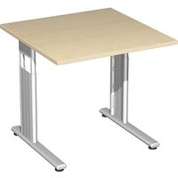 geramöbel Flex höhenverstellbarer Schreibtisch ahorn quadratisch, C-Fuß-Gestell silber 80,0 x 80,0 cm von geramöbel