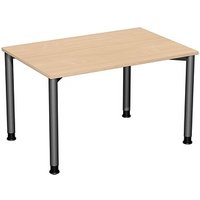 geramöbel Flex höhenverstellbarer Schreibtisch buche, anthrazit rechteckig, 4-Fuß-Gestell grau 120,0 x 80,0 cm von geramöbel