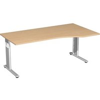 geramöbel Flex höhenverstellbarer Schreibtisch buche Trapezform, C-Fuß-Gestell silber 180,0 x 80,0/100,0 cm von geramöbel