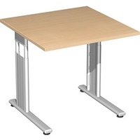 geramöbel Flex höhenverstellbarer Schreibtisch buche quadratisch, C-Fuß-Gestell silber 80,0 x 80,0 cm von geramöbel