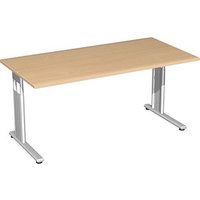 geramöbel Flex höhenverstellbarer Schreibtisch buche rechteckig, C-Fuß-Gestell silber 160,0 x 80,0 cm von geramöbel