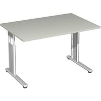 geramöbel Flex höhenverstellbarer Schreibtisch lichtgrau rechteckig, C-Fuß-Gestell silber 120,0 x 80,0 cm von geramöbel