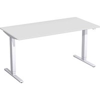 geramöbel Flex elektrisch höhenverstellbarer Schreibtisch lichtgrau rechteckig, T-Fuß-Gestell silber 160,0 x 80,0 cm von geramöbel