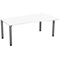 geramöbel Flex höhenverstellbarer Schreibtisch weiß, anthrazit Trapezform, 4-Fuß-Gestell grau 180,0 x 80,0/100,0 cm von geramöbel