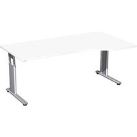 geramöbel Flex höhenverstellbarer Schreibtisch weiß Trapezform, C-Fuß-Gestell silber 180,0 x 80,0/100,0 cm von geramöbel