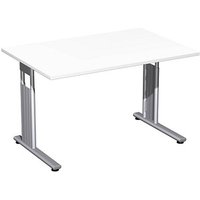 geramöbel Flex höhenverstellbarer Schreibtisch weiß rechteckig, C-Fuß-Gestell silber 120,0 x 80,0 cm von geramöbel