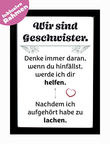 Bilderrahmen mit Spruch - Wir sind Geschwister als Geschenk zu Weihnachten inkl. Rahmen aus Holz - Hochwertiger Druck DIN A4 von geschenke-fabrik.de