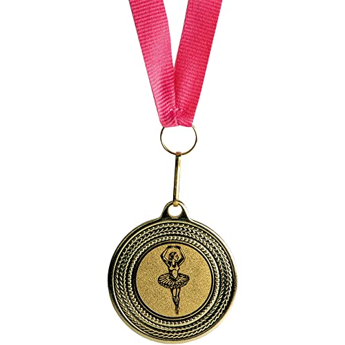 Pokal-Fabrik - Ballerina-Medaillen 10er Set Metall - Ballerinamedaille golden zum Umhängen für Siegerehrungen - Medaillen Kinder mit rosa Band & Emblem für Vereine & Turniere von geschenke-fabrik.de