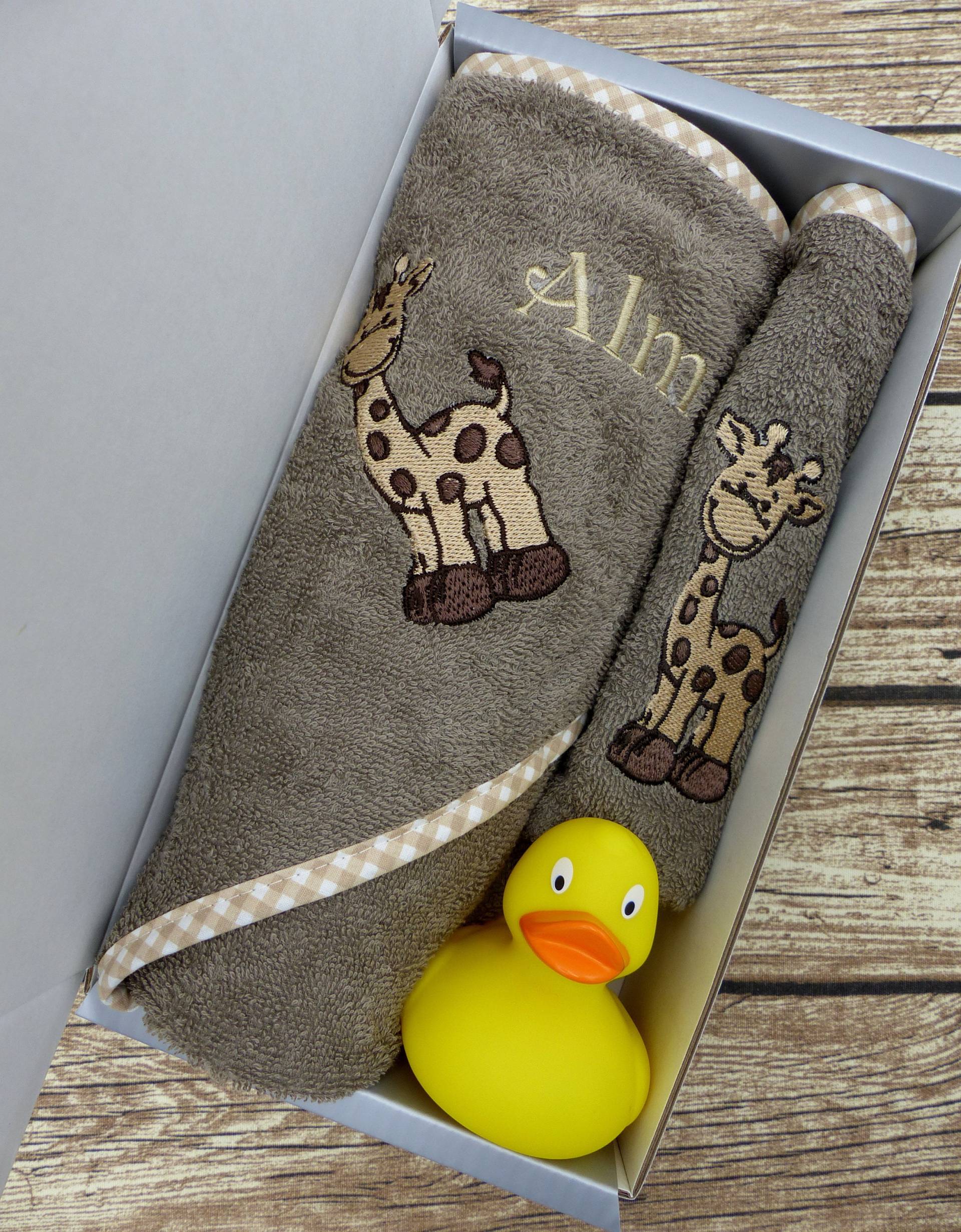 Baby-Badeset Mit Namen - Giraffe Coffee von geschenkelibelle