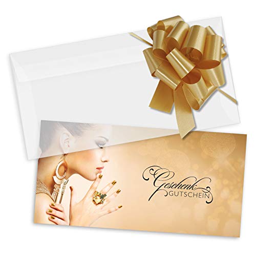 GESCHENKGUTSCHEINcom 10 Stück Geschenkgutscheine mit Umschlag und Schleife für Kosmetikinstitut Wimpernverlängerung Kosmetik. KS9269 von geschenkgutschein.com