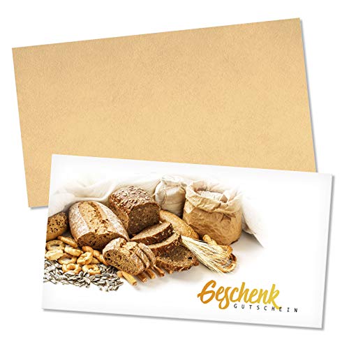 GESCHENKGUTSCHEINcom 10 Stk. Geschenkgutscheine mit Umschlag. Blanko-Gutscheine zum selber Ausfüllen für Bäckerei. geschenkgutschein gmbh. S1219 von GESCHENKGUTSCHEINcom by POS-HAUER