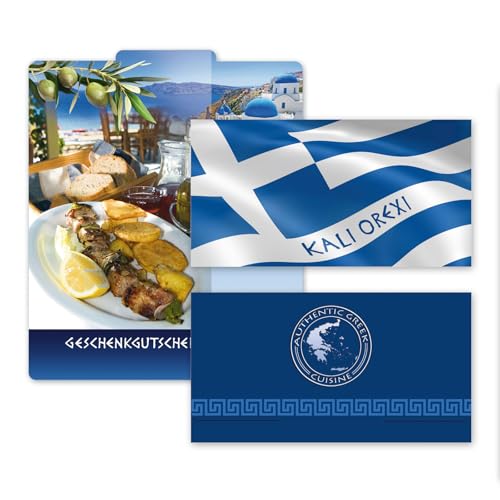 GESCHENKGUTSCHEINcom 10 Stück FALTGUTSCHEINE für Griechische Restaurants. G240 von GESCHENKGUTSCHEINcom by POS-HAUER