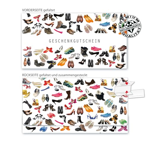 10 Stk. Premium Geschenkgutscheine Gutscheine zum Falten "Multicolor" für Schuhe, Schuhfachhandel, Schuhgeschäfte SH230 pos-hauer von geschenkgutschein.com