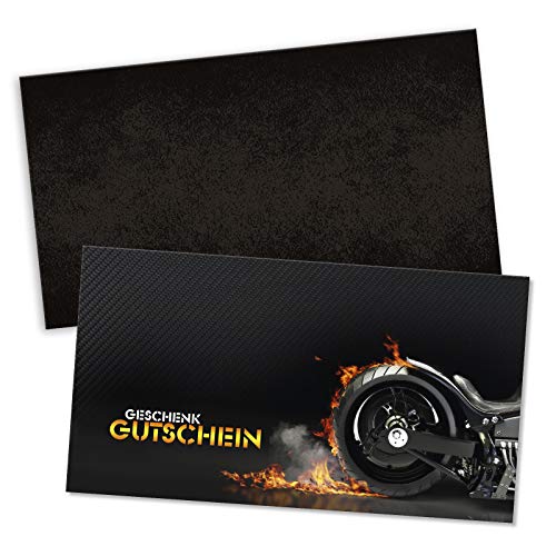 10 hochwertige Gutscheinkarten + 10 Kuverts. Gutscheine für Motorräder Motorroller Motorradgeschäft Motorradhandel. Vorderseite hochglänzend. SP1230 von geschenkgutschein.com