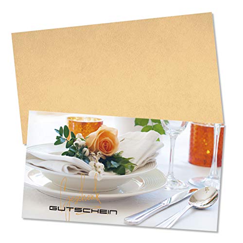 GESCHENKGUTSCHEINcom 10 Stk. Gutscheinkarten mit Umschlag. Blanko-Gutscheine zum selber Ausfüllen für Restaurant. Restaurant-Gutscheine. G12022 von geschenkgutschein.com