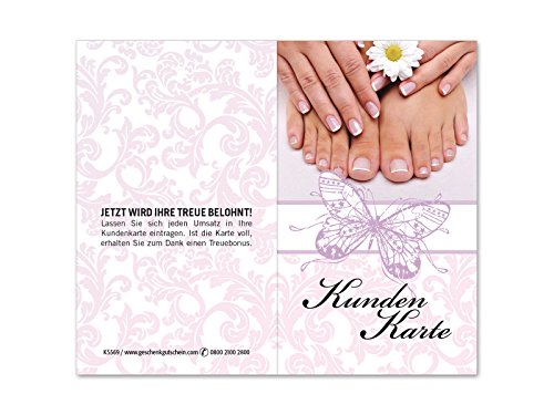 100 Stk. Kundenkarten für Fußpflege, Nagelstudio, Maniküre, Pediküre KS569 von geschenkgutschein.com