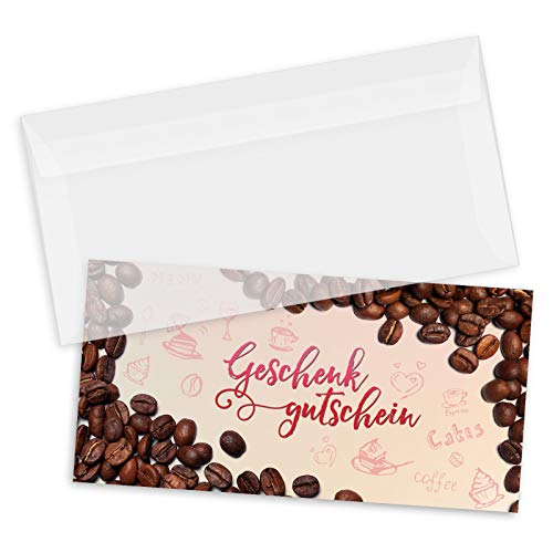 GESCHENKGUTSCHEINcom by POS-HAUER. Gutschein-Set. 100x Gutschein + Kuvert. Für Caféhaus Firmen Kunden, blanko zum selber Ausfüllen. von GESCHENKGUTSCHEINcom by POS-HAUER