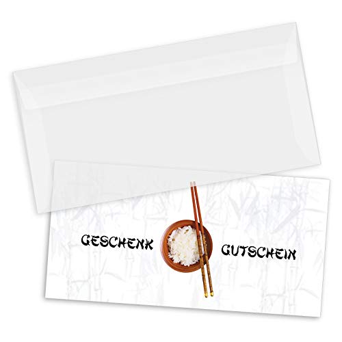 GESCHENKGUTSCHEINcom 100 Stk. Gutscheine mit Umschlag DIN-Lang. Blanko Geschenk-Gutschein für Chinesisches Restaurant China-Restaurant. G9214 von GESCHENKGUTSCHEINcom by POS-HAUER