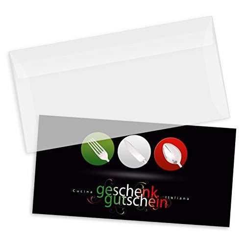 GESCHENKGUTSCHEINcom 100 Stk. Gutscheine mit Umschlag DIN-Lang. Blanko Geschenk-Gutschein für Italienisches Restaurant. Pizza-Gutschein. G9235 von GESCHENKGUTSCHEINcom by POS-HAUER