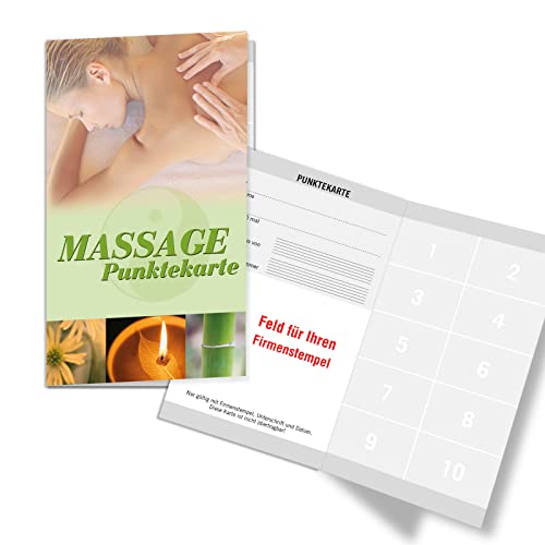 200 Punktekarten/Abokarten mit 10 Feldern, für Massagepraxis Massage Massageinstitut. Praktisches Scheckkartenformat. Außenseiten glänzend. MA452 von geschenkgutschein.com