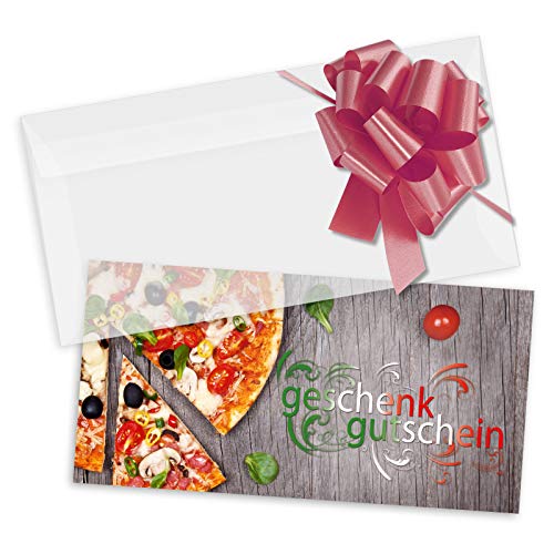 25 Gutscheinkarten + 25 Kuverts DIN-Lang + 25 Schleifen. Gutscheine für Italienische Restaurants. geschenkgutschein gmbh. G92000 von geschenkgutschein.com