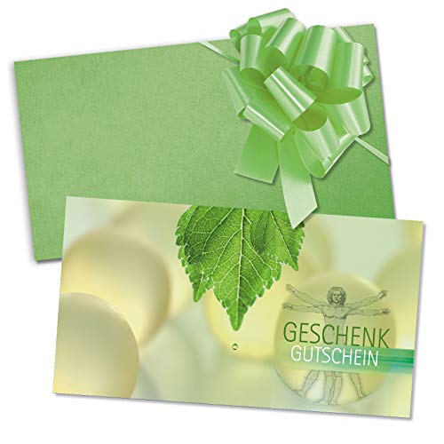 25 hochwertige Gutscheinkarten + 25 Kuverts + 25 Schleifen. Gutscheine für Naturheilkunde Alternative Medizin Homöopathie Pflanzenheilkunde. MA1226 von geschenkgutschein.com