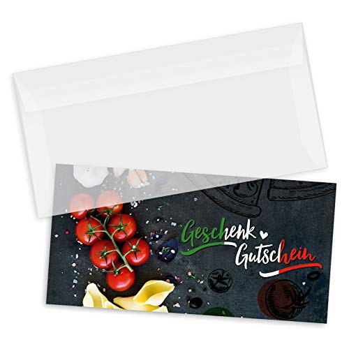 GESCHENKGUTSCHEINcom Gutscheine mit Umschlag DIN-Lang (jeweils 25 Stk.) für Italienisches Restaurant Pizzeria Gastronomie. G92010 von GESCHENKGUTSCHEINcom by POS-HAUER