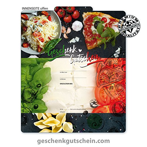 50 Stk. Premium Geschenkgutscheine Gutscheine zum Falten "Multicolor" für Pizzerien, italienische Restaurants und die Gastronomie G2010 pos-hauer von geschenkgutschein.com