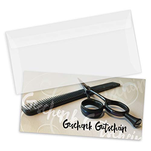 GESCHENKGUTSCHEINcom by POS-HAUER. Gutschein-Set. 50x Gutschein + Kuvert. Für Coiffeure Haarstudios Friseure Dienstleister. von GESCHENKGUTSCHEINcom by POS-HAUER