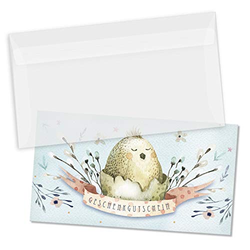 50 hochwertige Gutscheinkarten + 50 Kuverts. Gutscheine für Kunden, für Ostern, blanko. geschenkgutschein gmbh. Vorderseite hochglänzend. U1249 von geschenkgutschein.com