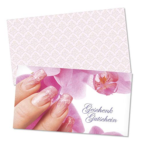 50 hochwertige Gutscheinkarten + 50 Kuverts. Gutscheine für Nagelstudio Nageldesign Nailart Maniküre Fingernägel. Vorderseite hochglänzend. KS1219 von geschenkgutschein.com