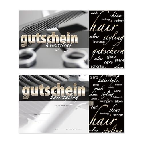 GESCHENKGUTSCHEINcom 50 Stück Geschenkgutscheine zum selber Ausfüllen. Gutscheine für Friseure, hairstyling. Vordrucke für Unternehmen. K1260 von GESCHENKGUTSCHEINcom by POS-HAUER