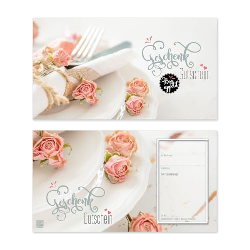 GESCHENKGUTSCHEINcom 50 Stück Geschenkgutscheine zum selber Ausfüllen. Gutscheine für Restaurant Gastronomie, glänzende Vorderseite. G12023 von GESCHENKGUTSCHEINcom by POS-HAUER