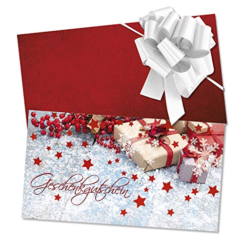 GESCHENKGUTSCHEINcom 25 Stk. Gutscheine mit Kuvert und Schleife. Geschenkgutschein-Vordrucke für Weihnachten für Unternehmen. X1298 von geschenkgutschein.com