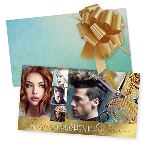 GESCHENKGUTSCHEINcom 50 Stk. Gutscheine mit Umschlag und Schleife für Friseur hairstyling Unternehmen Friseurbedarf. K12016 von geschenkgutschein.com