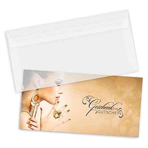 GESCHENKGUTSCHEINcom 50 Stück Geschenkgutscheine mit Kuvert. Vordruck für Kosmetiksalon Nagelstudio Lash-Extentions. KS9269 von geschenkgutschein.com