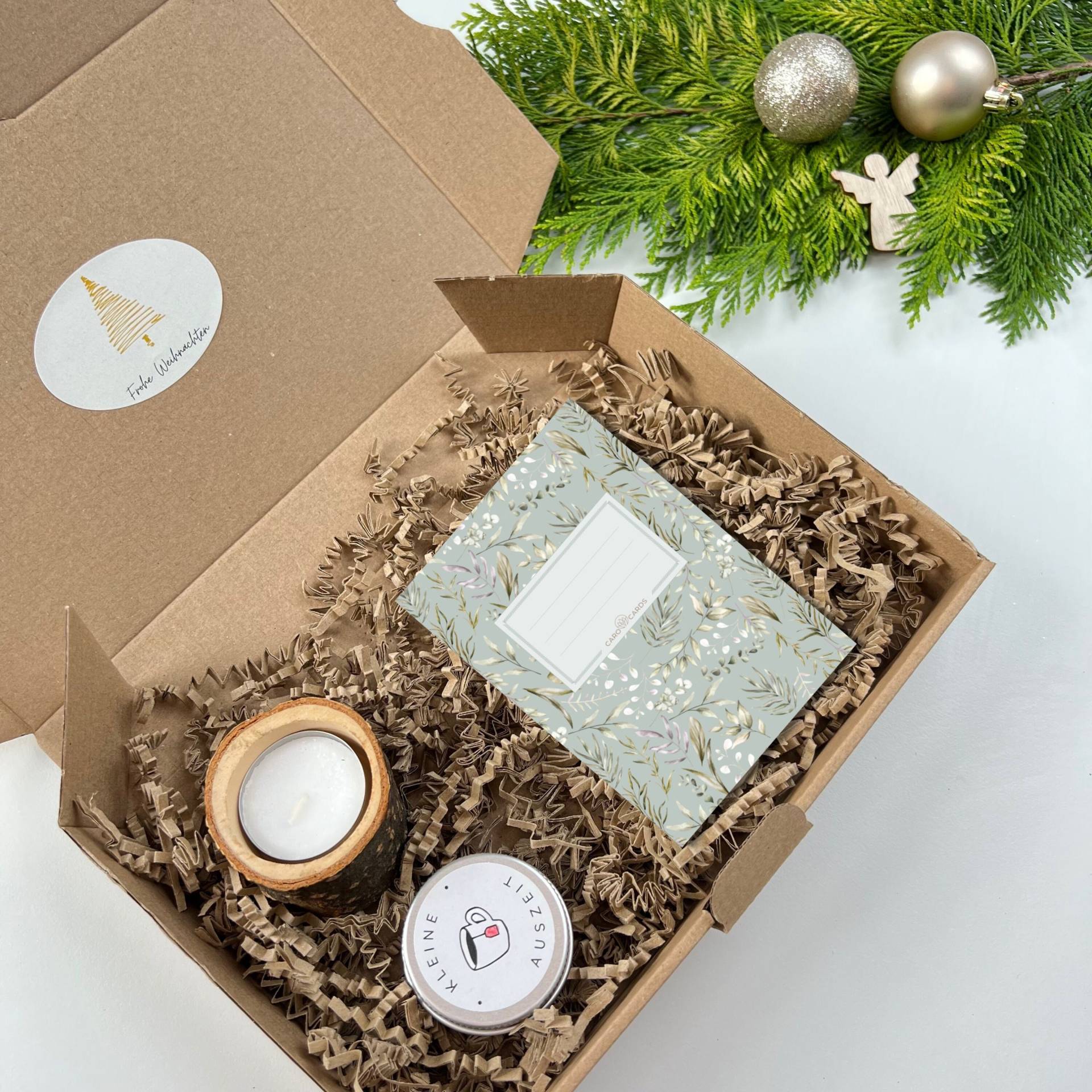 Geschenkbox 07 | Notizheft Kerzenhalter Aus Holz Tee in Der Metalldose Geschenk Weihnachten von geschichtenkarten