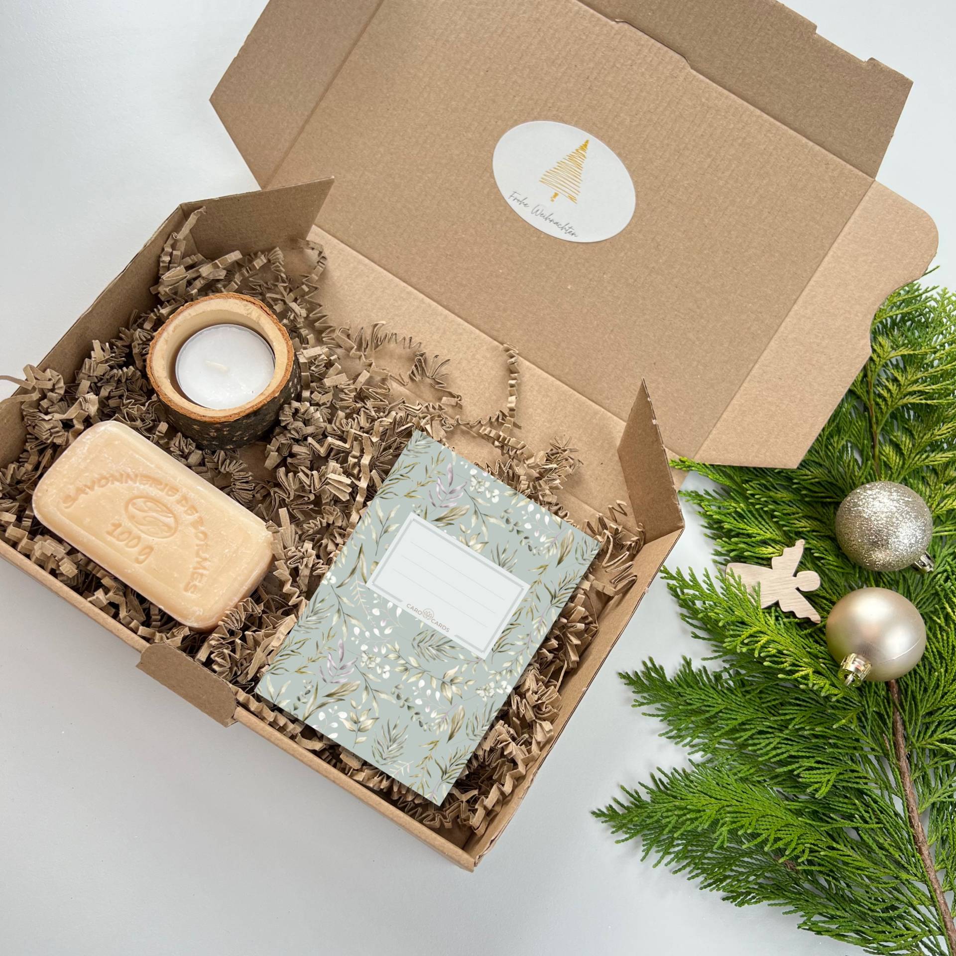 Geschenkbox 08 | Notizheft Kerzenhalter Aus Holz Seife Geschenk Weihnachten von geschichtenkarten