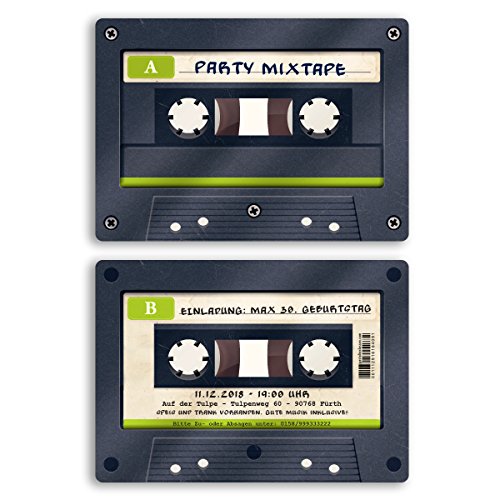 (10 x) Einladungskarten Geburtstag Kassette Musik CD Retro Vintage Einladungen von gestaltenlassen.com