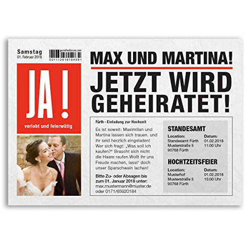 (10 x) Hochzeitseinladungskarten Zeitung Hochzeitskarten Einladungskarten Hochzeit von gestaltenlassen.com