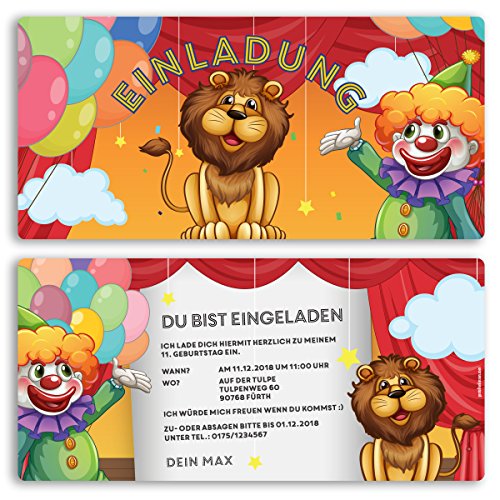 (15 x) Einladungskarten Kindergeburtstag Zirkus Clown Geburtstag Einladungen von gestaltenlassen.com