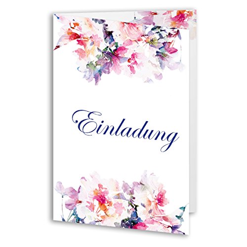 (20 x) Einladungskarten Geburtstag Blumen Aquarell Edel Klappkarte Einladungen von gestaltenlassen.com