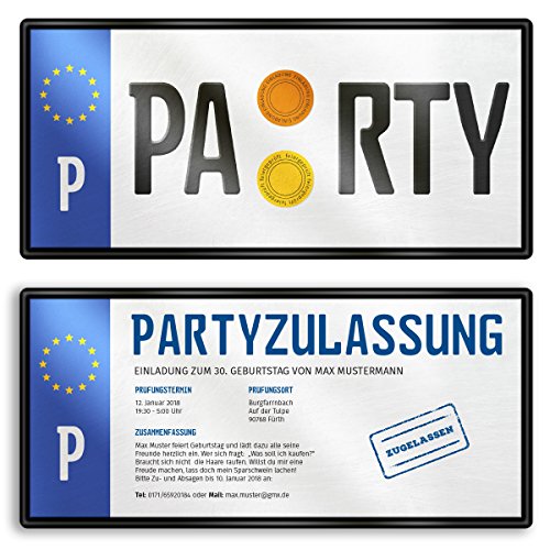 (30 x) Einladungskarten Geburtstag Nummernschild Auto Schild Plakette Einladungen von gestaltenlassen.com