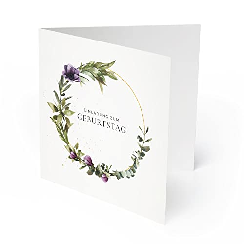 (40 x) Einladungskarten zum Geburtstag Einladung Karte Blumenkranz Edel runder Geburtstag von gestaltenlassen.com