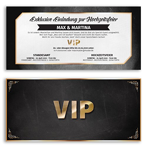 (40 x) Hochzeitseinladungskarten VIP Ticket Gold edel Einladungskarten Hochzeit von gestaltenlassen.com