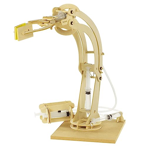 Hydraulischer Roboter-Arm Bausatz - Set aus Holz, über 50 Einzelteile, Wasserbetrieb ohne Strom - Holzbausatz, bis zu 73cm hoch und bis zu 49cm lang von getDigital