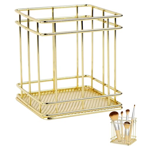 Make Up Pinselhalter Kosmetik Organizer für Pinsel und Stifte, Aufbewahrung für Make-up Pinsel - Eleganter Desktop Werkzeugbehälter - Perfekt für Schlafzimmer und Büro - Pinsel Behälter (Gold) von gexuamz